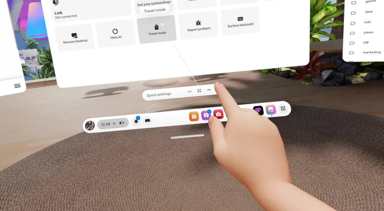 Скриншот: доступ к Travel mode в Quick Settings Horizon OS.