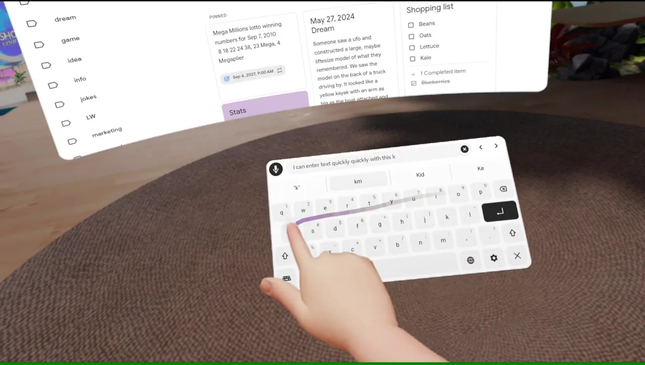 Скриншот: ввод текста свайпом на стандартной клавиатуре Meta.