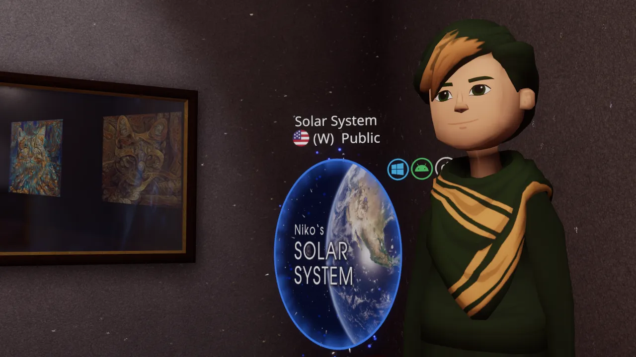 Аватар Niko из Altspace рядом с порталом VRChat