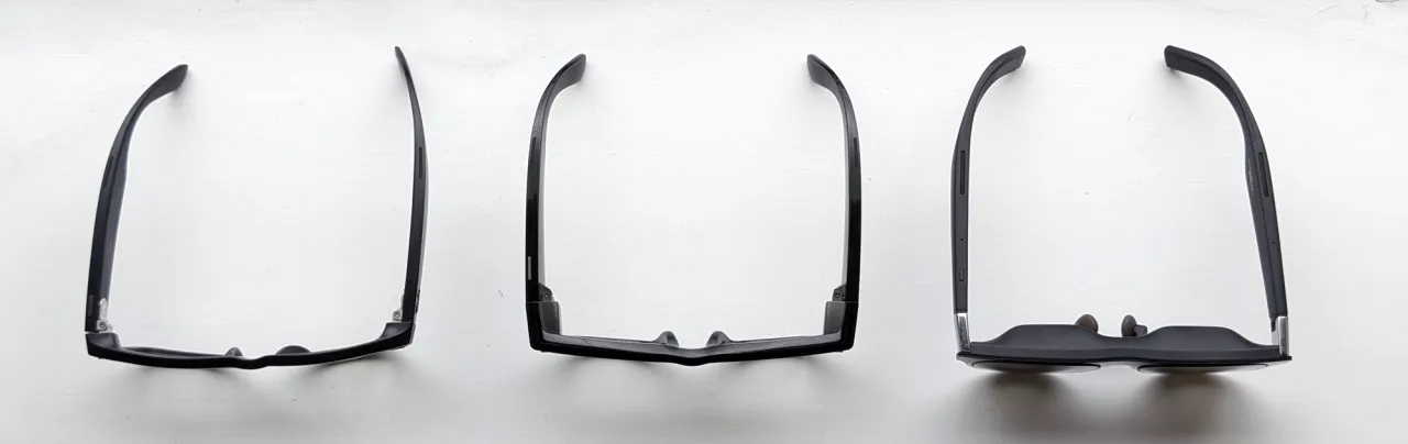 Сравнение размеров Meta Ray-Ban Display и других очков, вид сверху